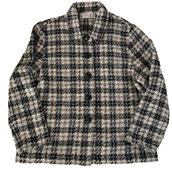 Sarah Bentley Black and cream button up tweed jacket size petite large - Picture 1 of 6